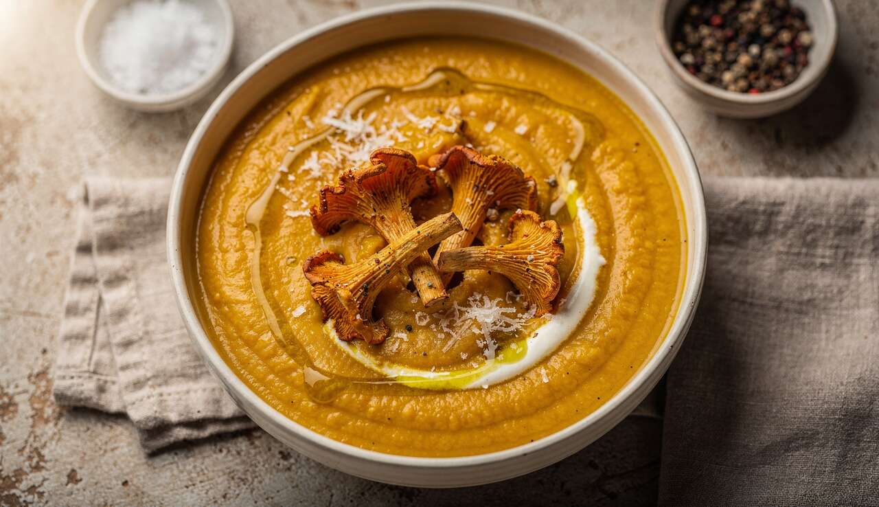 Soupe de butternut aux girolles et fromage : recette savoureuse