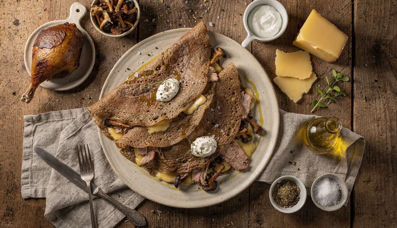 Recette de galettes de canard, champignons et raclette