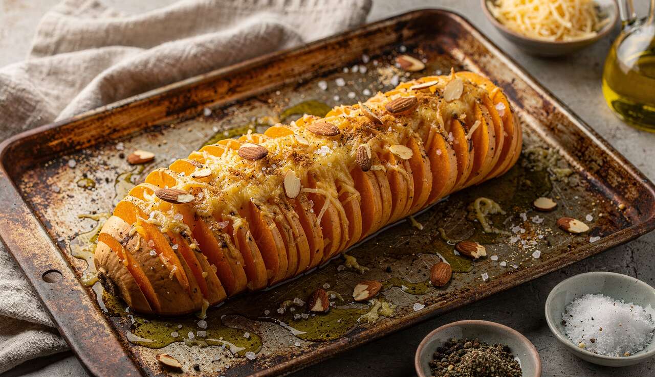 Courge butternut Hasselback au fromage : une recette savoureuse