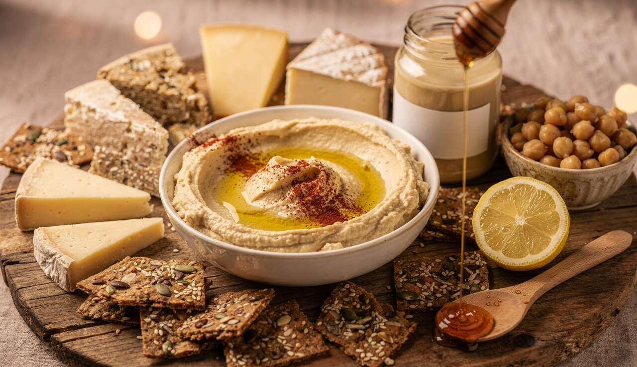 Planche Saint-Valentin : houmous et fromage