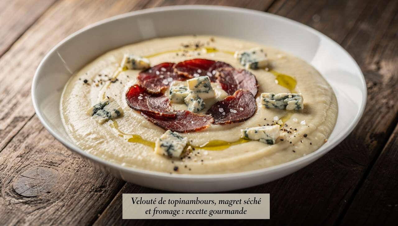 Velouté de topinambours, magret séché et fromage : recette gourmande