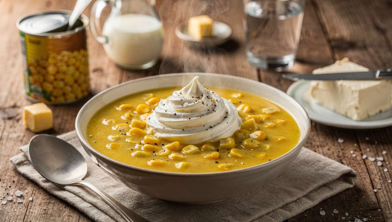 Soupe de maïs et chantilly au fromage