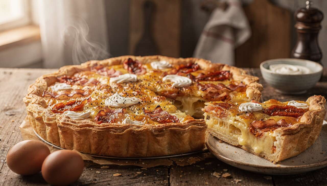 Tarte au Gouda, tomates séchées et lardons grillés : recette savoureuse