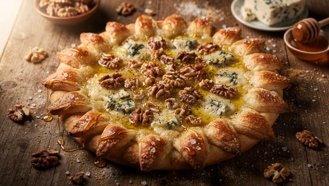 Pizza soleil aux noix et fromage bleu : recette savoureuse