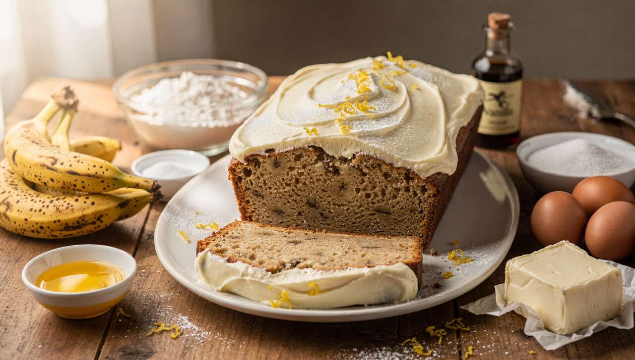Banana bread au glaçage de fromage frais : recette savoureuse