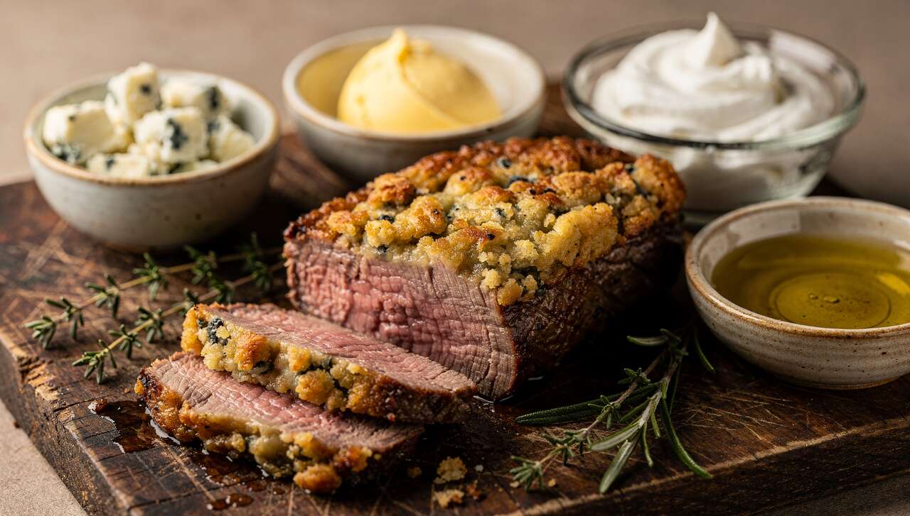 Filet mignon de veau crumble au bleu : recette gourmande