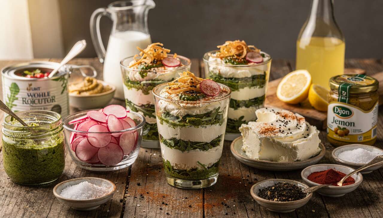 Verrines de fanes et radis au fromage : recette gourmande