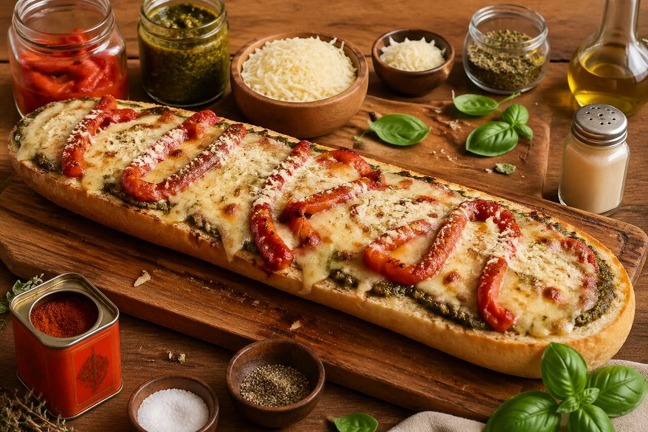 Baguette aux poivrons, basilic et fromage : une recette gourmande