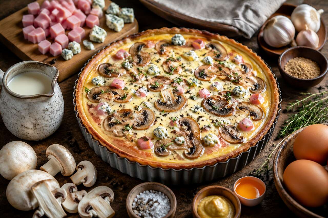 Recette d'oeufs cocotte au jambon, champignons et bleu