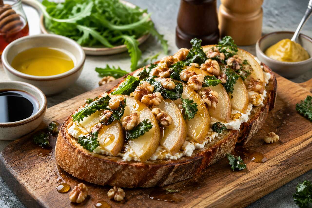 Tartines de poire, roquette et fromage frais : recette savoureuse