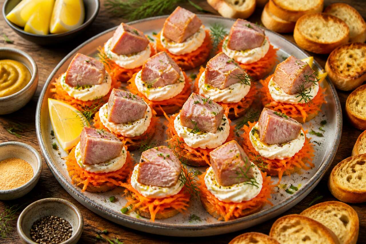 Bouchée de thon fumé et carottes au fromage : recette gourmande