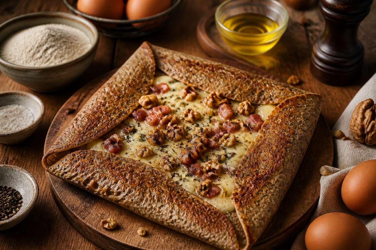 Galette sarrasin, bleu et lardons : recette gourmande