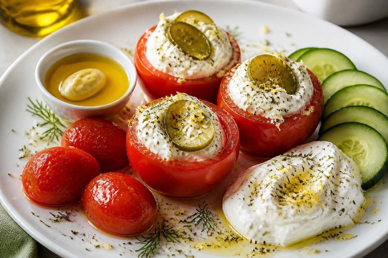 Recette : tomates farcies au concombre et fromage frais