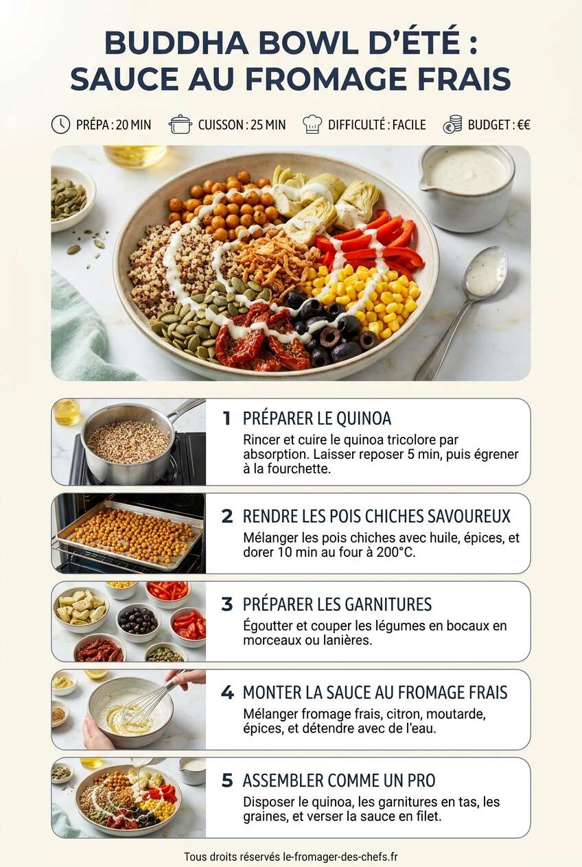 Fiche recette Buddha Bowl D'&Eacute;t&eacute; : sauce Au Fromage Frais