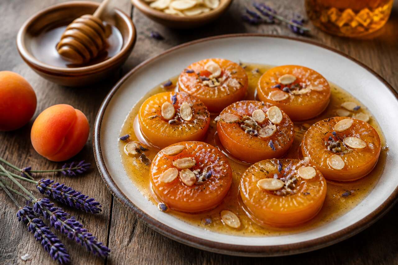 Abricots rôtis au miel et lavande : recette gourmande
