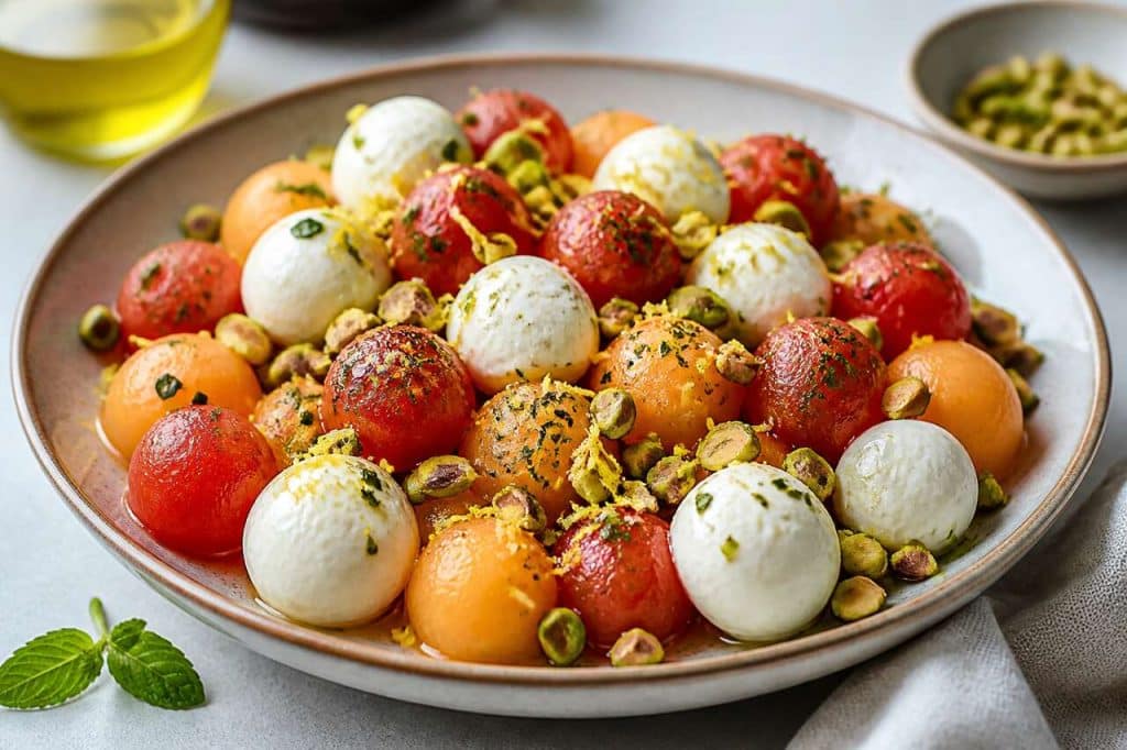 Salade de pastèque et melon aux billes de St Môret : recette fraîcheur d'été