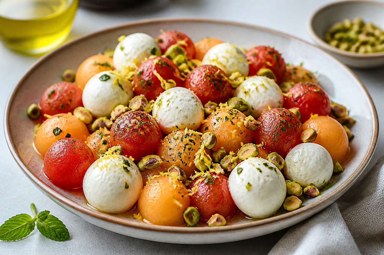 Salade de pastèque et melon aux billes de St Môret : recette fraîcheur d'été