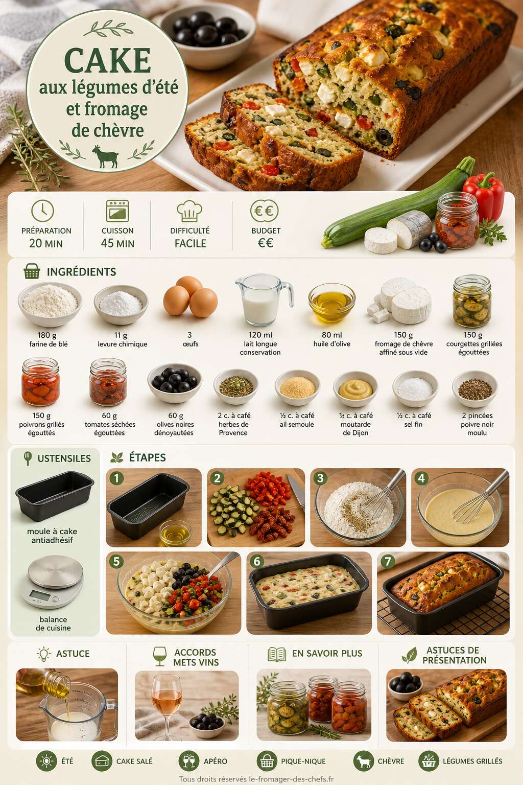 Fiche recette Recette : cake aux légumes d'été et fromage de chèvre Fiche recette Recette : cake aux légumes d'été et fromage de chèvre