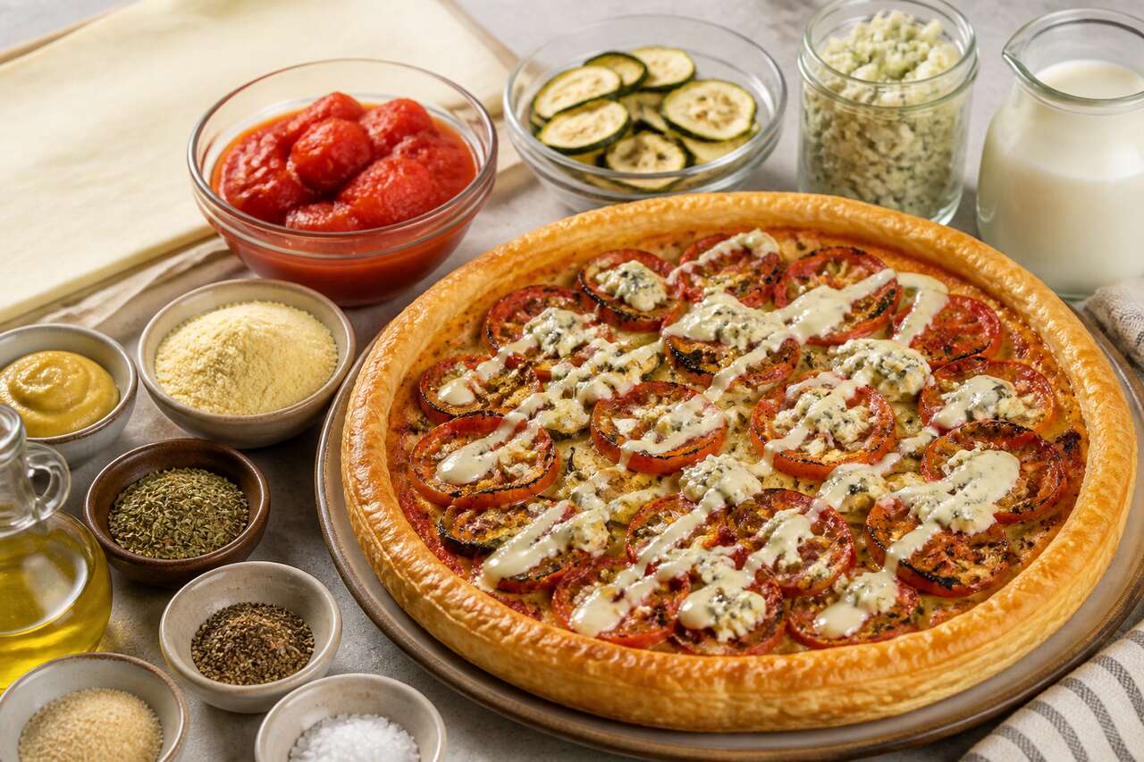 Recette tarte tomates, courgettes et fromage bleu