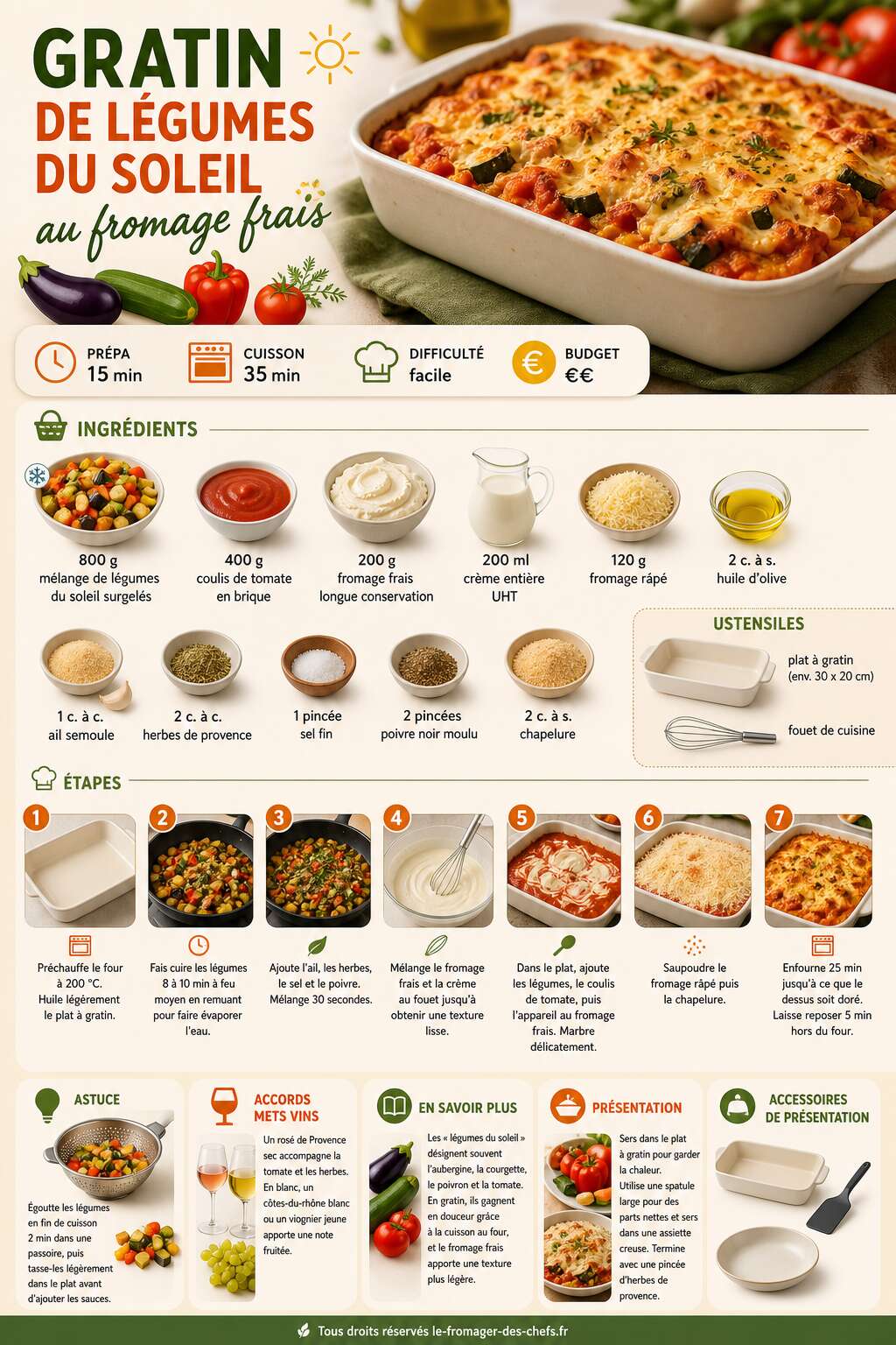 Fiche recette Gratin de légumes du soleil au fromage frais Fiche recette Gratin de légumes du soleil au fromage frais
