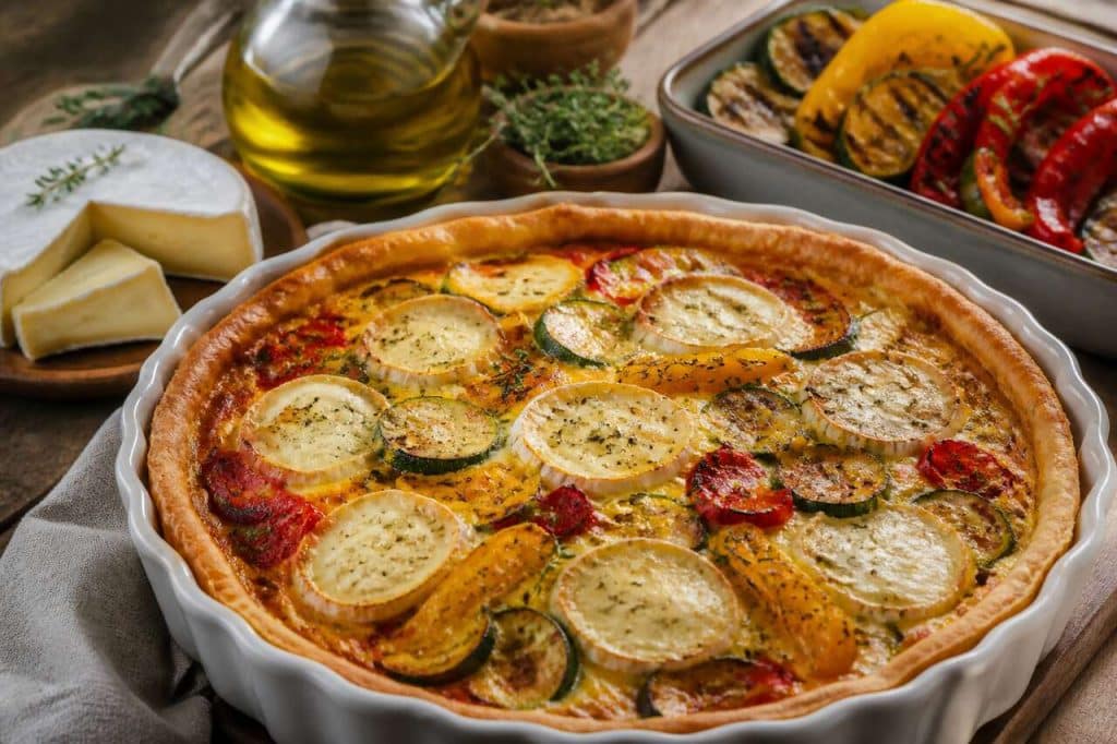 Recette de quiche au camembert et légumes du soleil