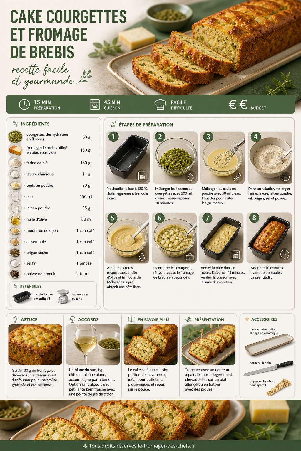 Fiche recette Cake courgettes et fromage de brebis : recette facile et gourmande