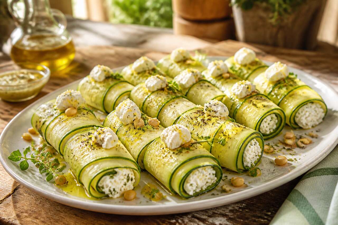 Roulés de courgettes marinées aux petits fromages saveurs provençales : recette facile et gourmande