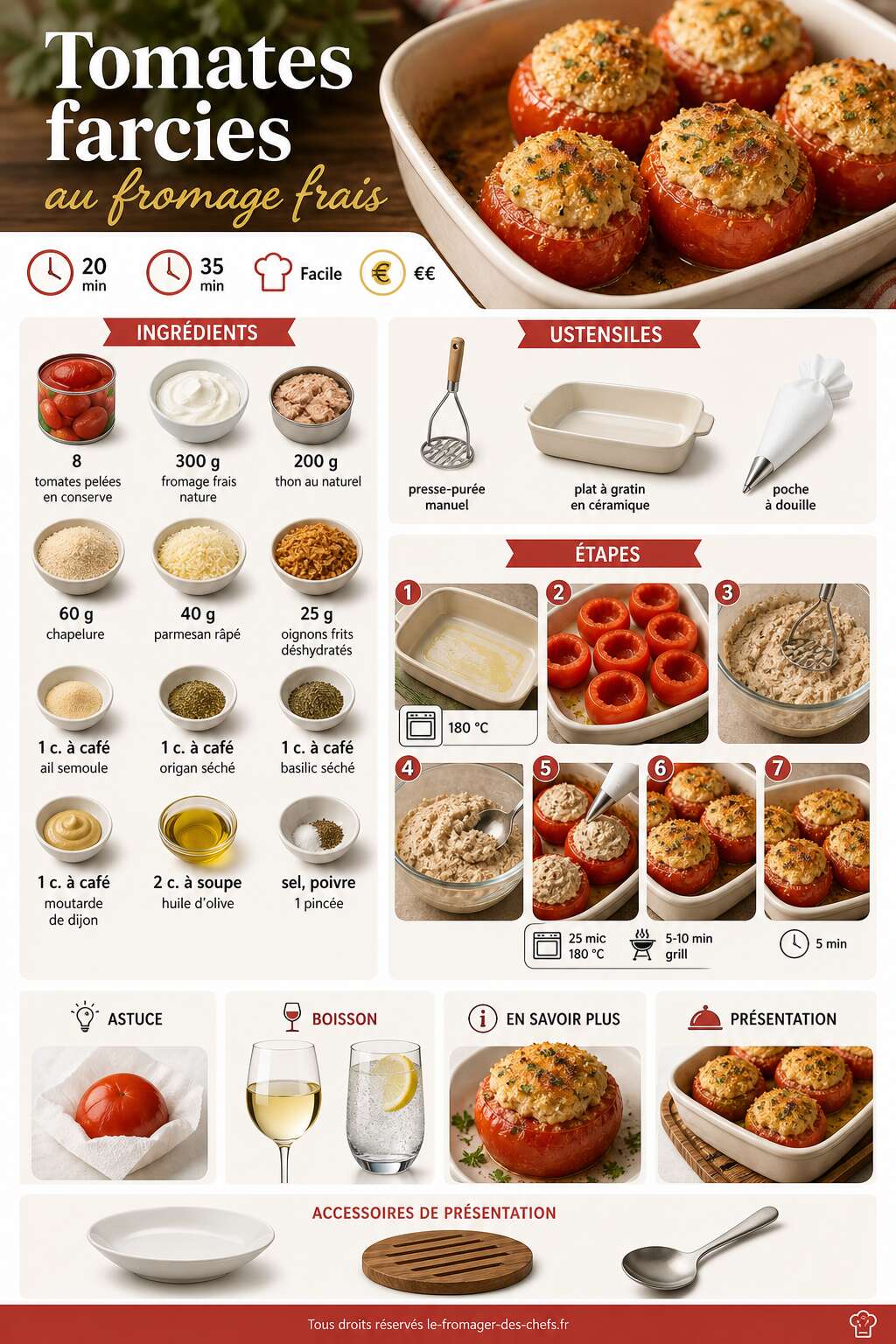 Fiche recette Tomates farcies : recette gourmande au fromage frais