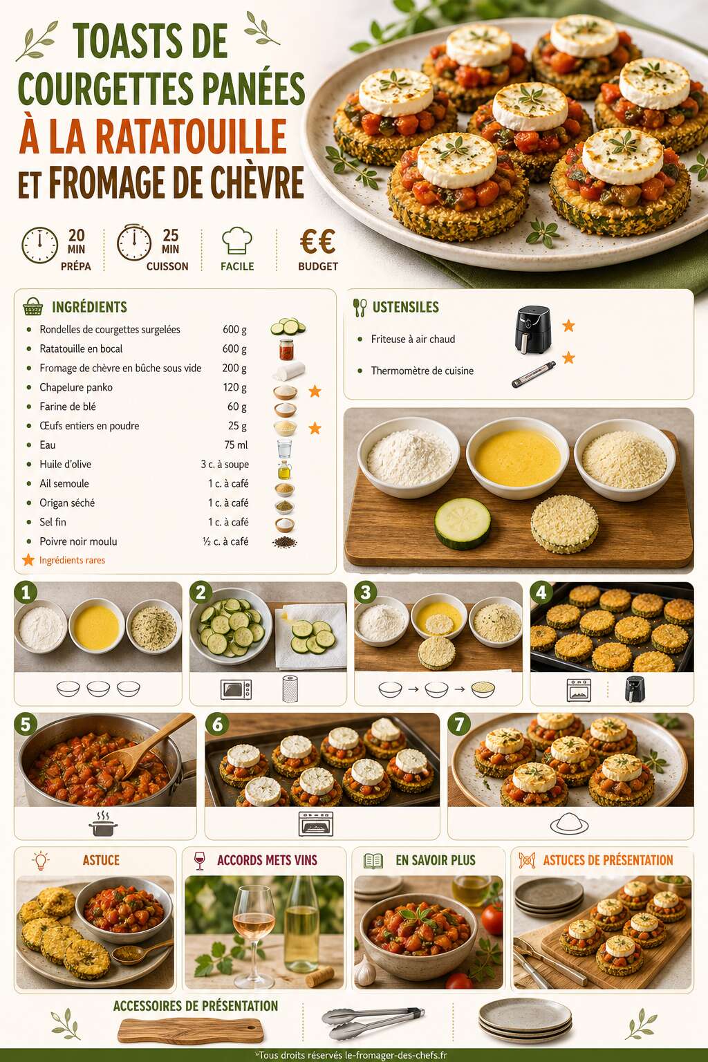 Fiche recette Toasts de courgettes pan&eacute;es &agrave; la ratatouille et fromage de ch&egrave;vre