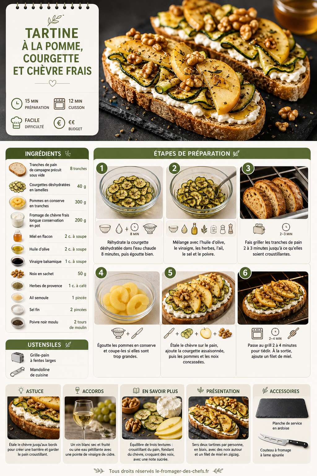 Fiche recette Recette tartine &agrave; la pomme, courgette et ch&egrave;vre frais
