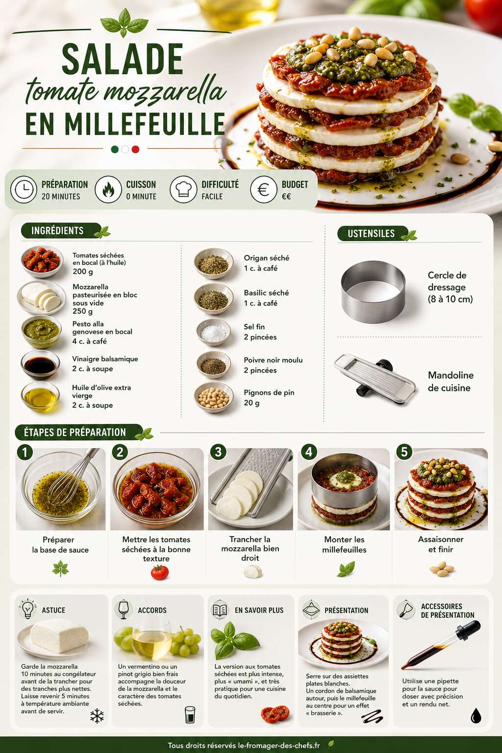 Fiche recette Salade tomate mozzarella en millefeuille : recette fraîche et savoureuse Fiche recette Salade tomate mozzarella en millefeuille : recette fraîche et savoureuse