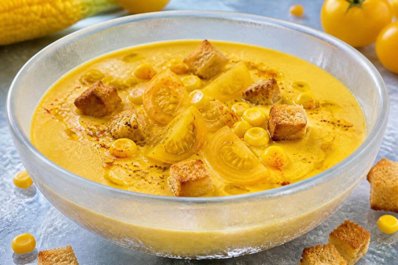 Soupe froide de tomate jaune et maïs : une recette rafraîchissante