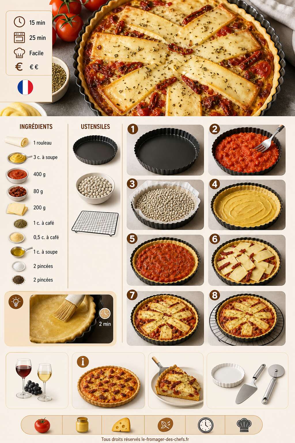Fiche recette Recette tarte tomates, moutarde et fromage &agrave; raclette