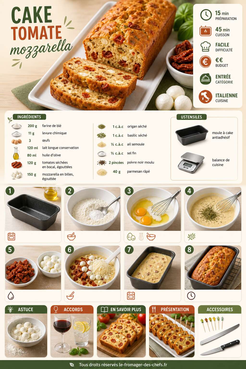 Fiche recette Recette cake tomate mozzarella Fiche recette Recette cake tomate mozzarella
