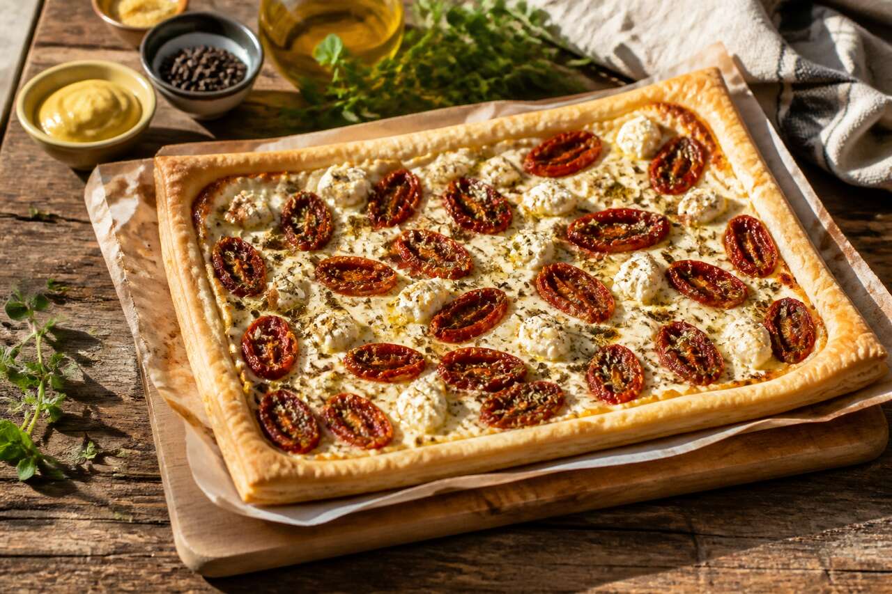 Recette : tarte fine à la tomate et au fromage frais