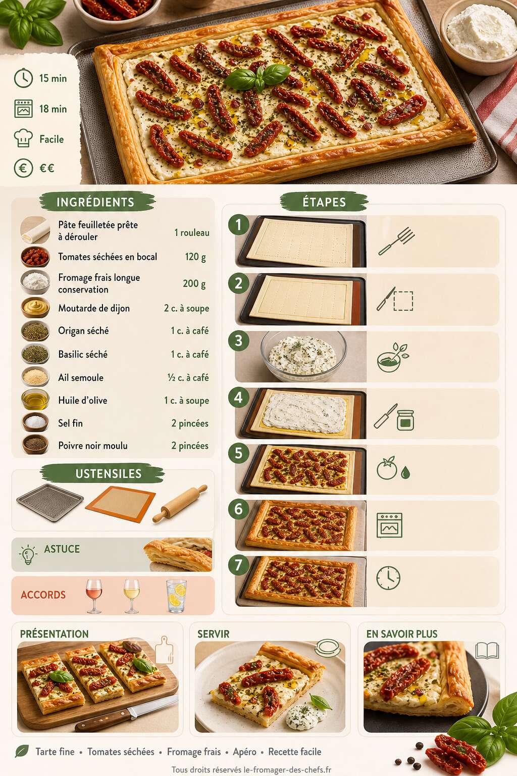 Fiche recette Recette : tarte fine à la tomate et au fromage frais Fiche recette Recette : tarte fine à la tomate et au fromage frais