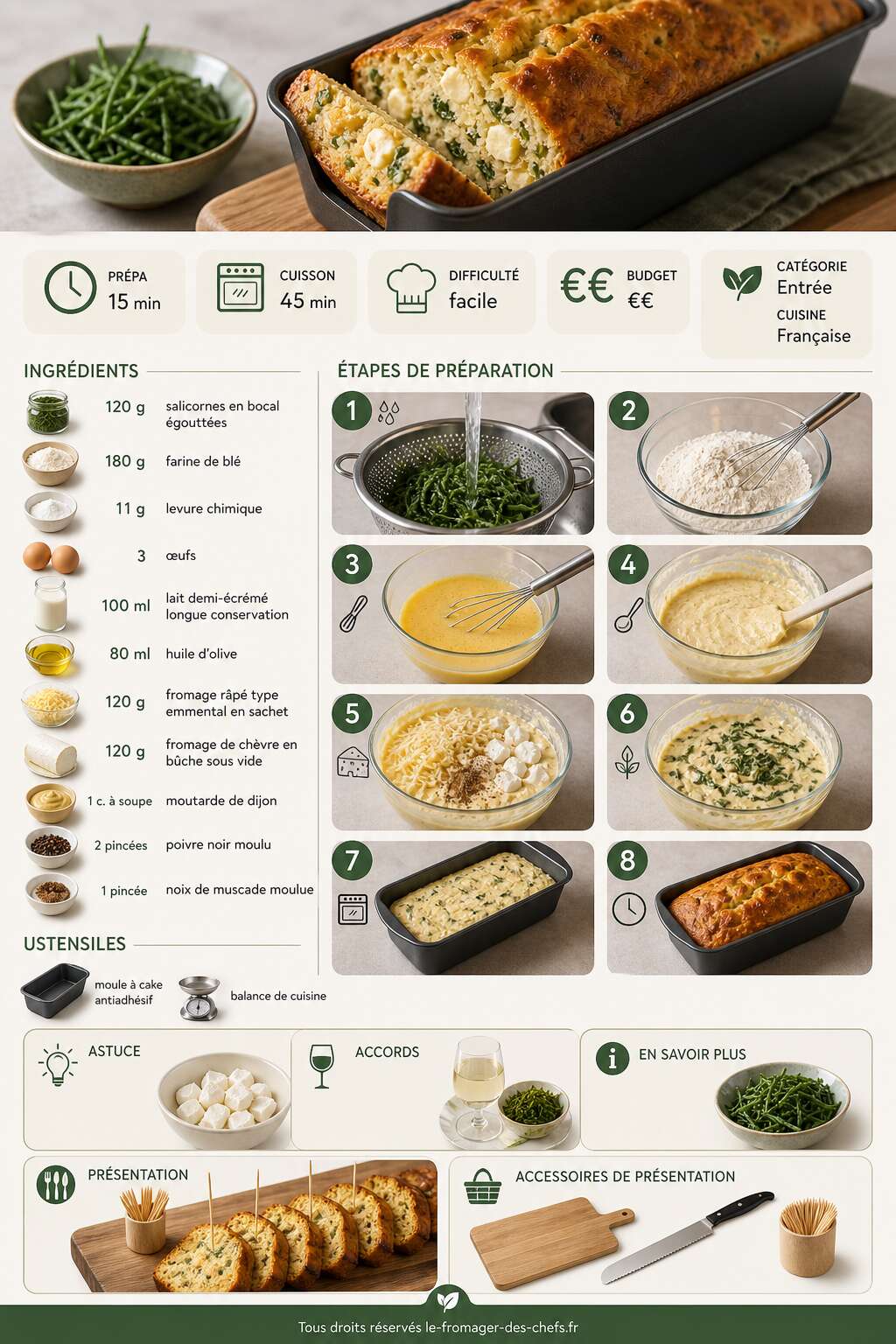 Fiche recette Cake aux salicornes et fromage : recette gourmande Fiche recette Cake aux salicornes et fromage : recette gourmande