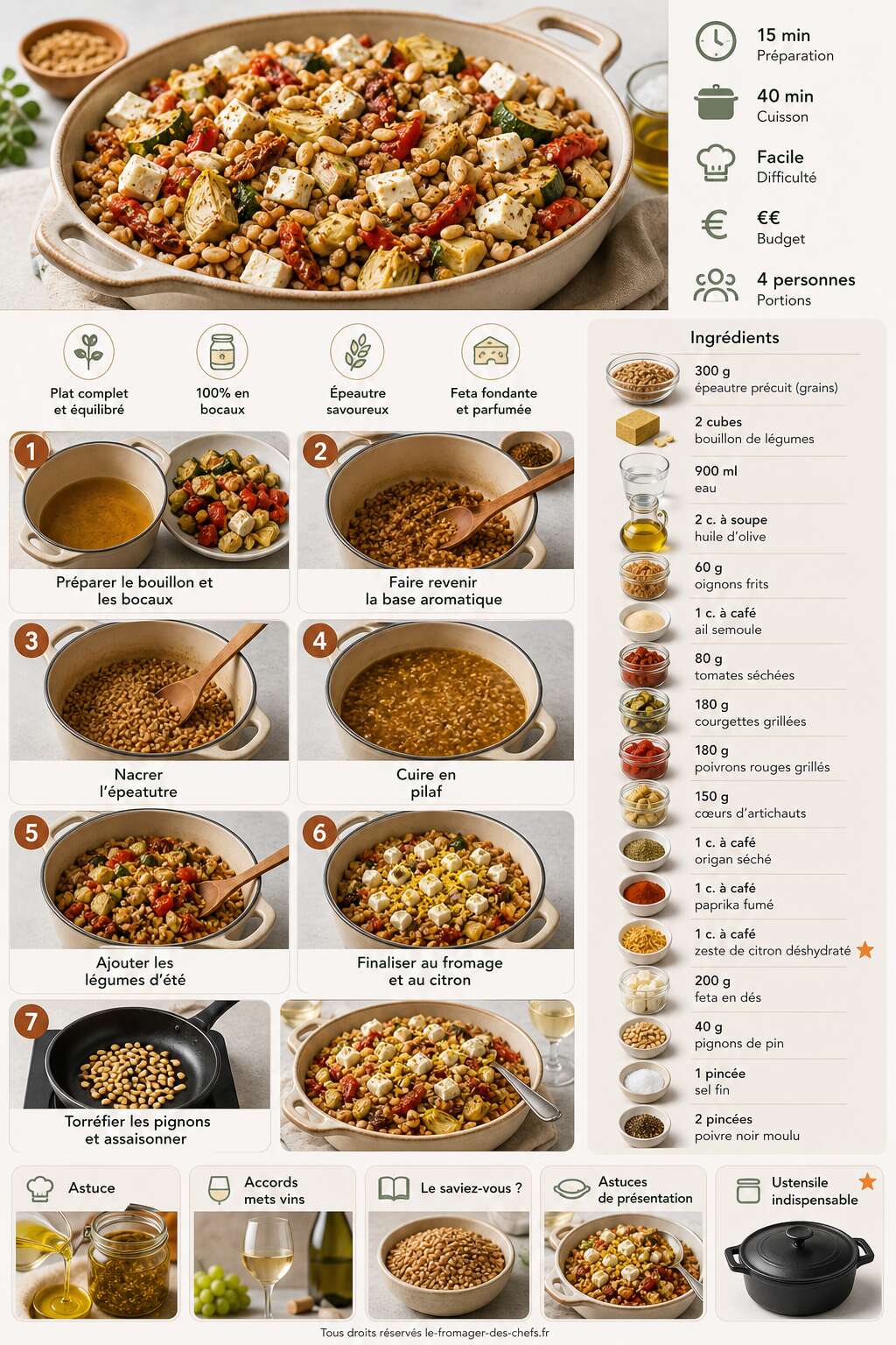 Fiche recette Recette : pilaf d'Épeautre aux Légumes d'Été et Fromage Fiche recette Recette : pilaf d'Épeautre aux Légumes d'Été et Fromage