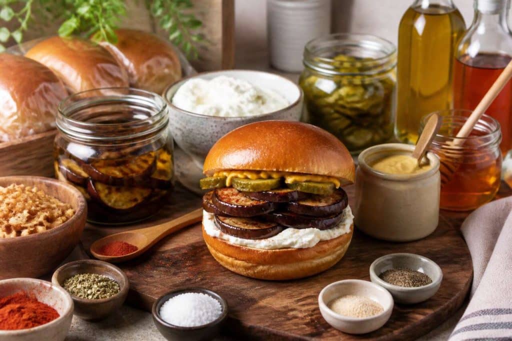 Burger végétarien : aubergines et fromage frais