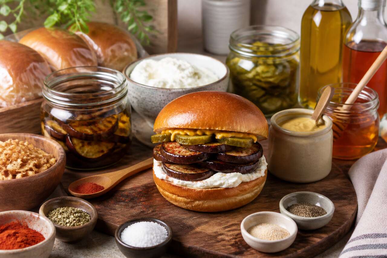 Burger végétarien : aubergines et fromage frais