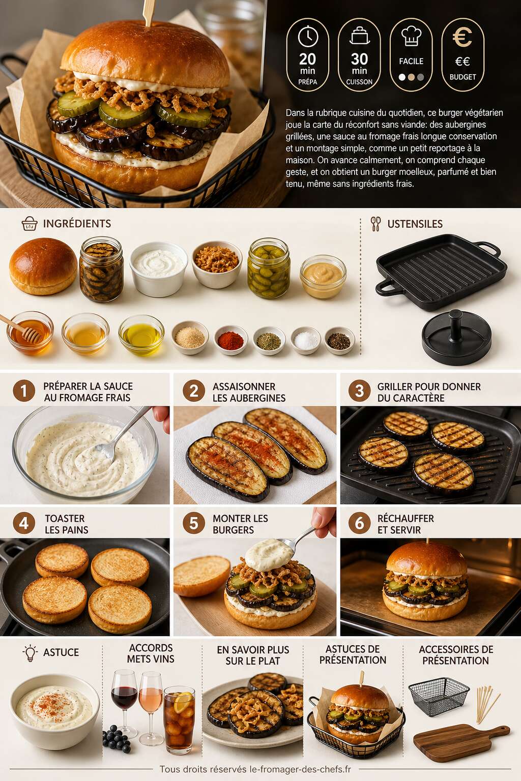 Fiche recette Burger végétarien : aubergines et fromage frais Fiche recette Burger végétarien : aubergines et fromage frais