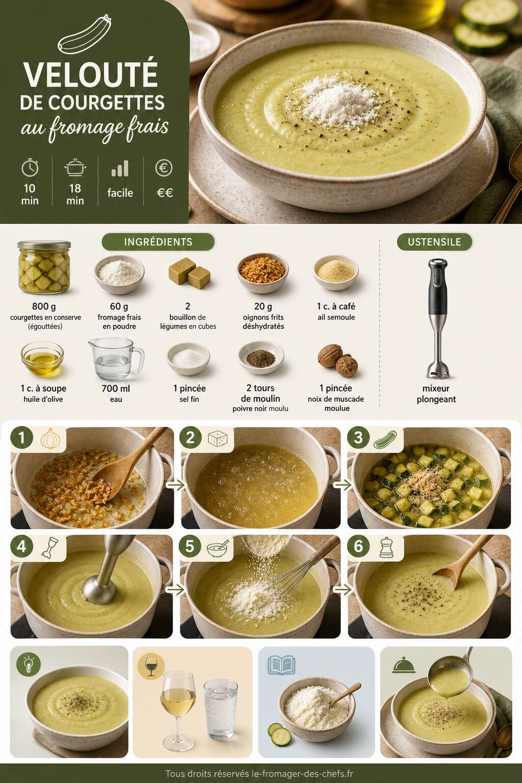 Fiche recette Velout&eacute; de courgettes au fromage frais : recette cr&eacute;meuse et savoureuse
