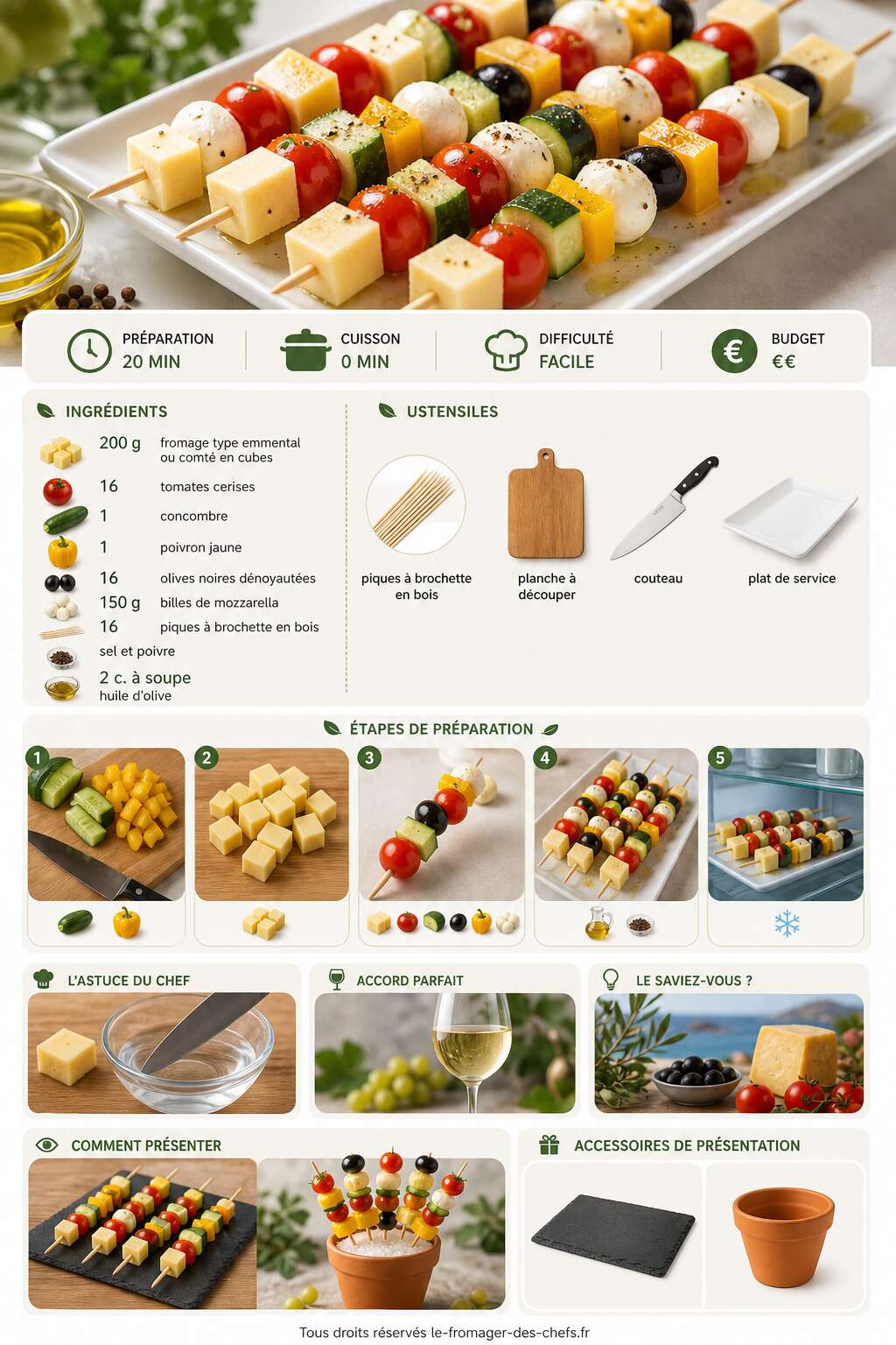Fiche recette Recette de brochettes de crudit&eacute;s au fromage