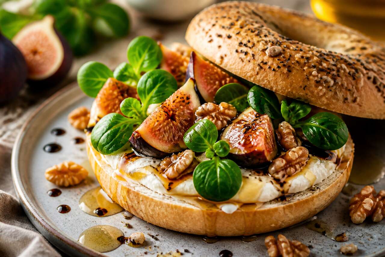 Bagels au fromage frais, figues et mâche : la recette gourmande