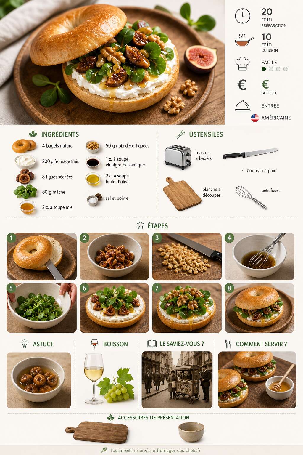 Fiche recette Bagels au fromage frais, figues et mâche : la recette gourmande Fiche recette Bagels au fromage frais, figues et mâche : la recette gourmande