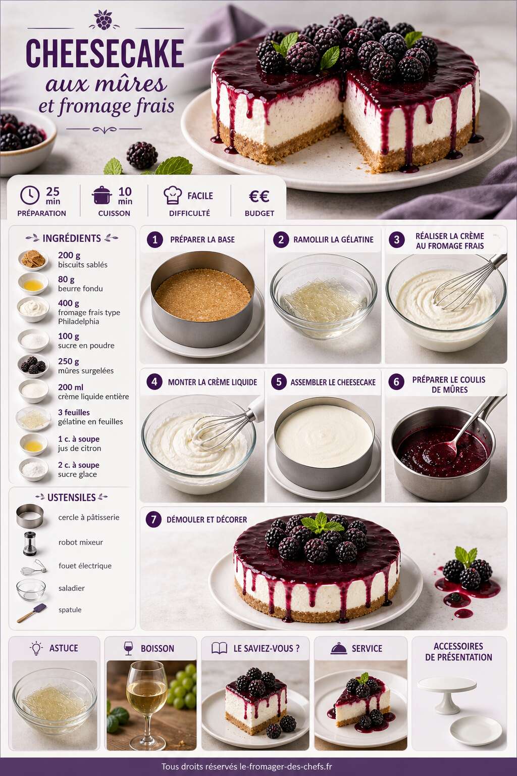 Fiche recette Cheesecake aux mûres et fromage frais : recette gourmande Fiche recette Cheesecake aux mûres et fromage frais : recette gourmande