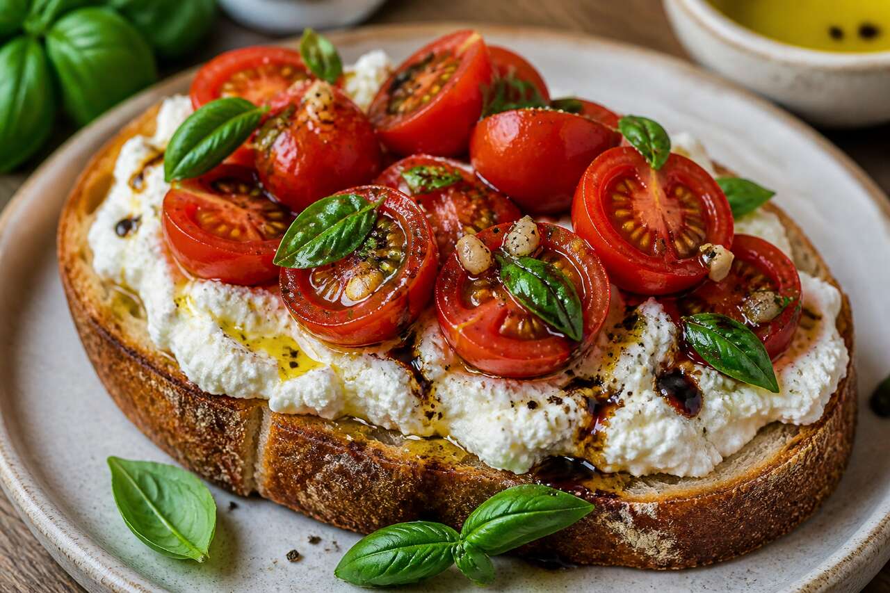 Recette : tartine au fromage frais et tomates cerises