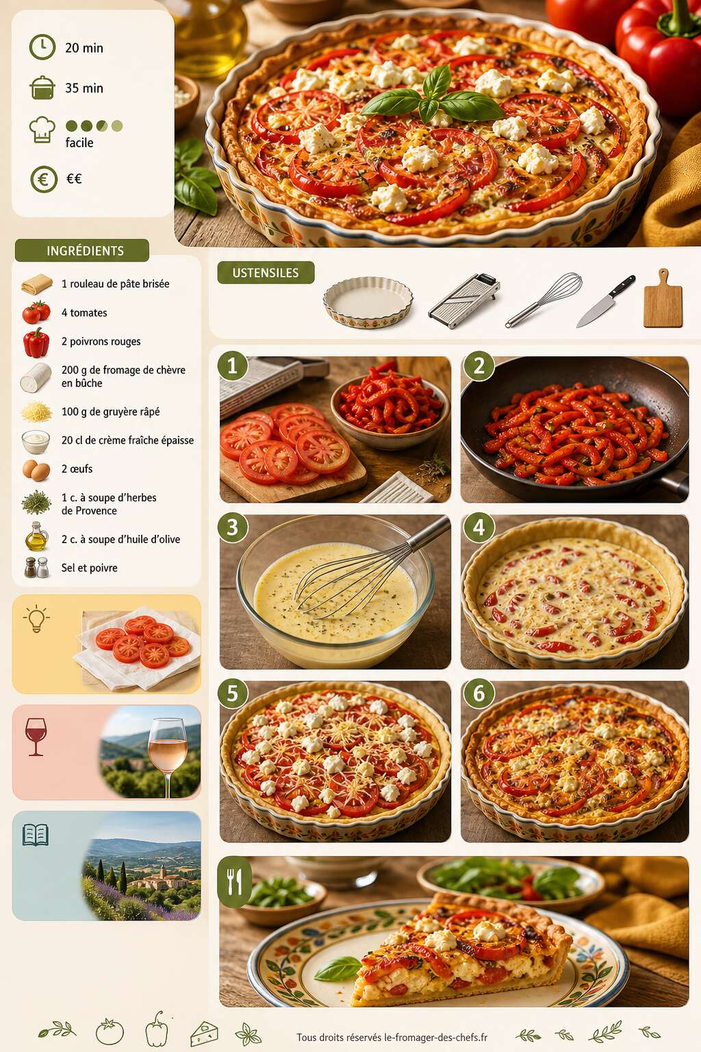 Fiche recette Tarte aux tomates, poivrons et fromage : la recette gourmande Fiche recette Tarte aux tomates, poivrons et fromage : la recette gourmande