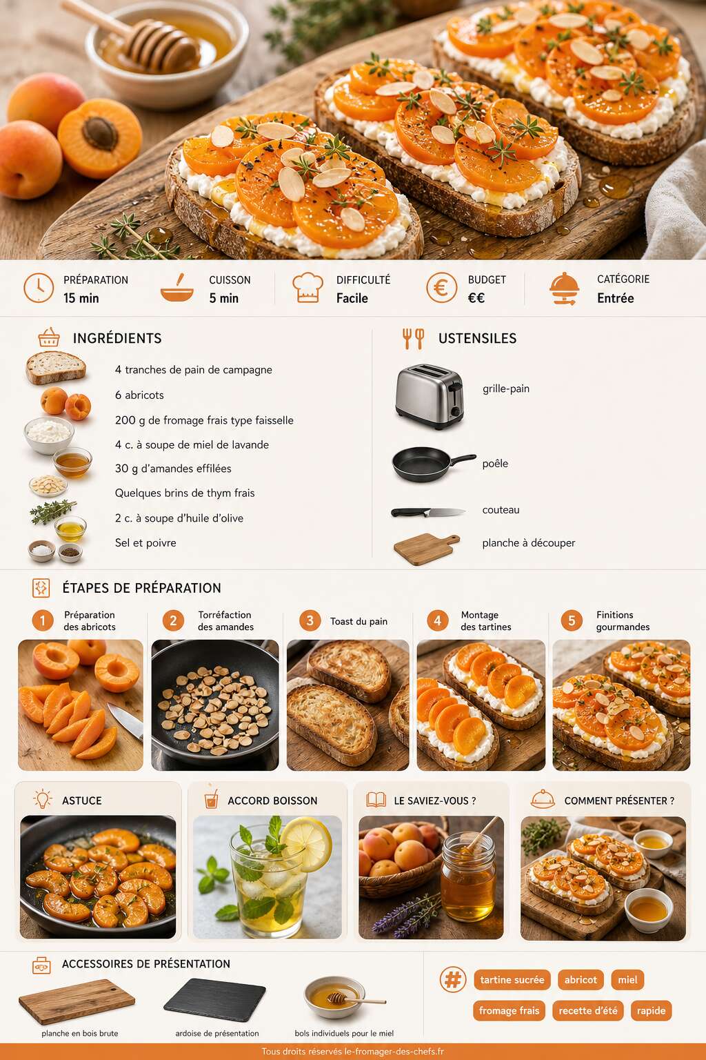Fiche recette Tartines abricots, miel et fromage frais : une recette savoureuse Fiche recette Tartines abricots, miel et fromage frais : une recette savoureuse