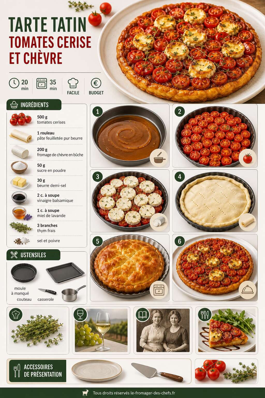 Fiche recette Tarte tatin tomates cerise et chèvre : recette savoureuse Fiche recette Tarte tatin tomates cerise et chèvre : recette savoureuse